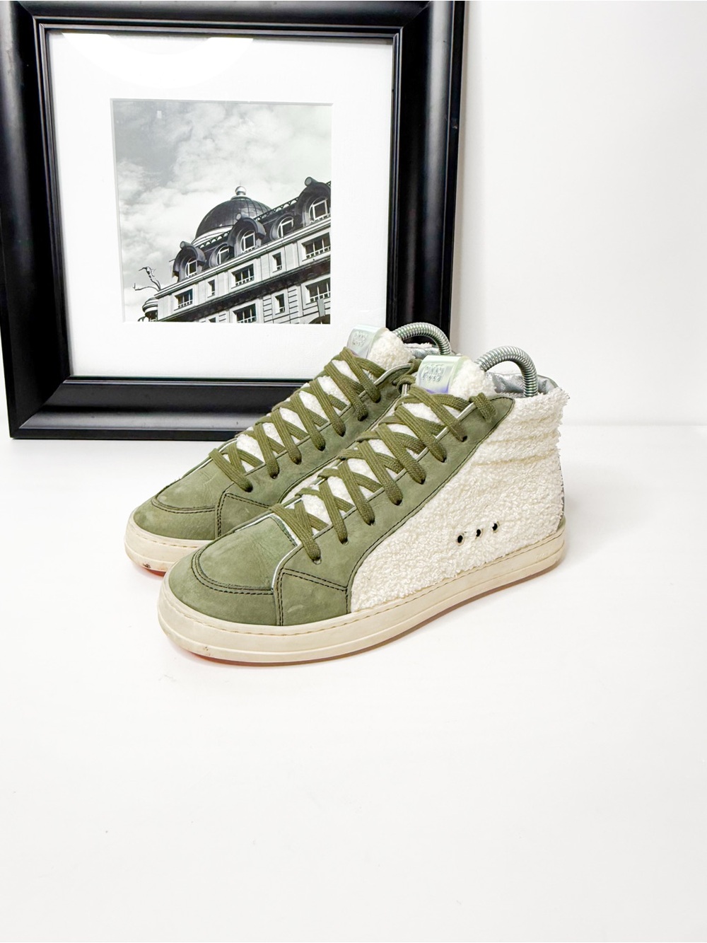 P448 Olive Sherpa High Top Cozy Surfer Sneakers EU 38